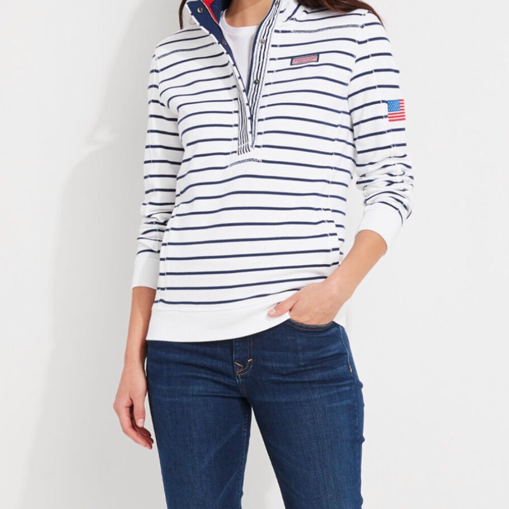 Women Vineyard Vines Regatta Americana Shep Shirt in Blue White Size Large